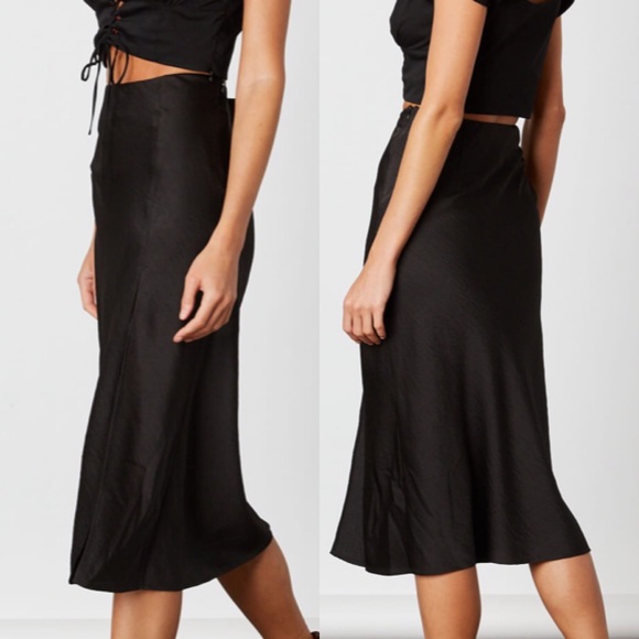Ride Or Die Satin Black Midi Skirt - Picture 3 of 5